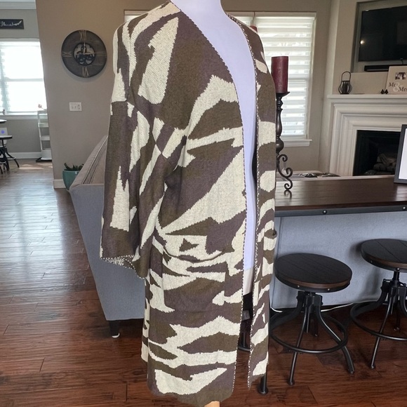 Miss Me Blend In Camo Kimono Oversized Cardigan Sweater S Long Duster Open Front - Picture 10 of 12